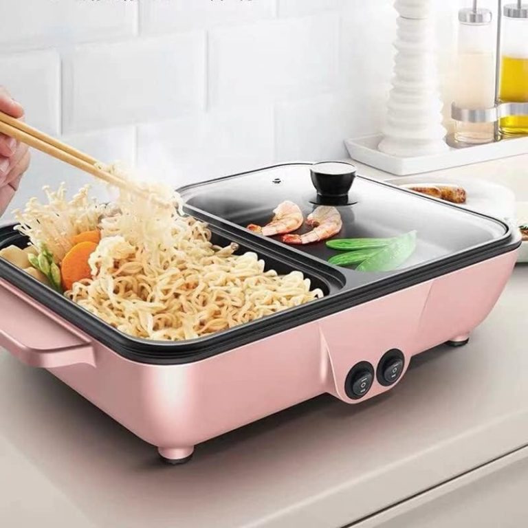 SHYPT Home and Travel Non-Stick Frying Pan Dual Purpose Electric Grill with Hot Pot Cooking Pot Cooking Pot (Color : A, Size : 34.5 * 22 * 8cm) Brand: zzdsh