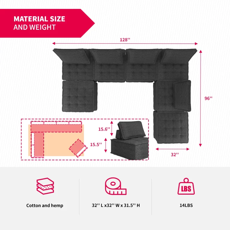 MUZZ 7-Seater Modular Sectional Sofa, Variable Sofa Couch Set with Oversized Soft Seat, Free Combination Armless Sectional Sofa Couch for Living Room, Bedroom