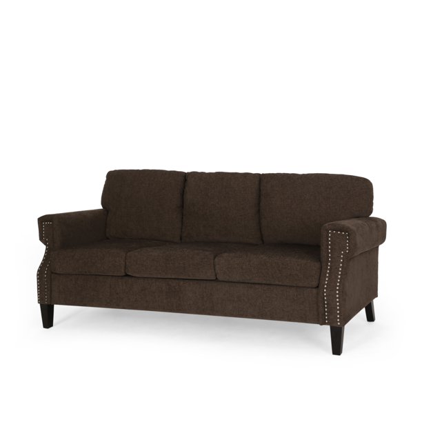 Noble House Chandler Fabric 3 Seater Sofa with Nailhead Trim