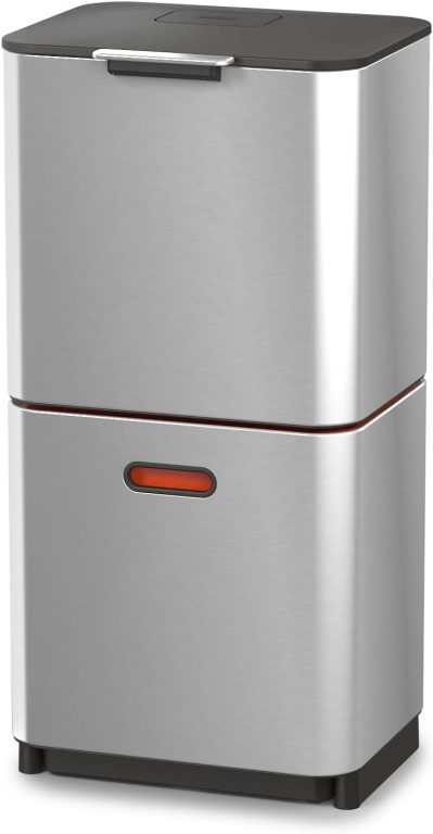 Joseph Joseph 30060 Intelligent Waste Totem Max Kitchen Trash Can and Recycle Unit with Compost Bin, 60 Liter/16 Gallon, Stainless Steel