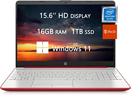 2022 Newest HP Laptops for College Student & Business, 15.6 inch HD Computer, Intel Pentium Silver N5000, 16GB RAM, 1TB SSD, Office 365 1-Year, Fast Charge, Light-Weight, Windows 11, ROKC HDMI Cable