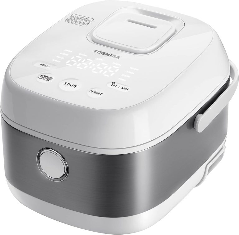 Toshiba Low Carb Digital Programmable Multi-functional Rice Cooker, Slow Cooker, Steamer & Warmer, 5.5 Cups Uncooked with Fuzzy Logic and One-Touch Cooking, 24 Hour Delay Timer and Auto Keep Warm Feature, White