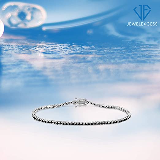 JEWELEXCESS Diamond Tennis Bracelets for Women – 2.00 Carat Black Diamond Sterling Silver Bracelet – Hypoallergenic Diamond Tennis Bracelet Silver – Tennis Bracelets for Women Sterling Silver Bracelets