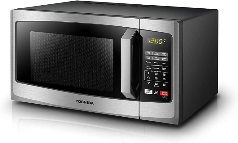 TOSHIBA EM925A5A-SS Countertop Microwave Oven, 0.9 Cu Ft With 10.6 Inch Removable Turntable, 900W, 6 Auto Menus, Mute Function & ECO Mode, Child Lock, LED Lighting, Stainless Steel