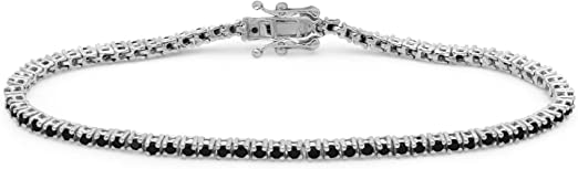 JEWELEXCESS Diamond Tennis Bracelets for Women – 2.00 Carat Black Diamond Sterling Silver Bracelet – Hypoallergenic Diamond Tennis Bracelet Silver – Tennis Bracelets for Women Sterling Silver Bracelets