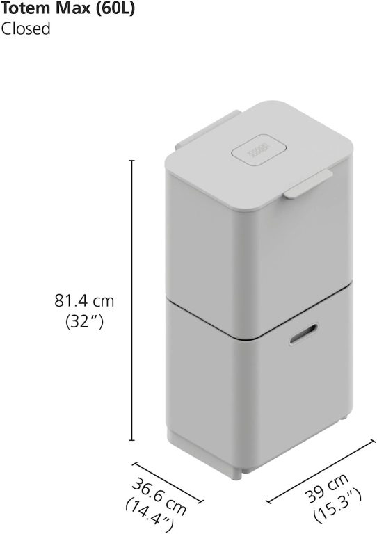 Joseph Joseph 30060 Intelligent Waste Totem Max Kitchen Trash Can and Recycle Unit with Compost Bin, 60 Liter/16 Gallon, Stainless Steel