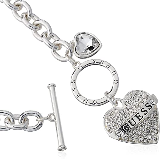 GUESS Women’s Toggle Logo Charm Necklace, Silver, One Size