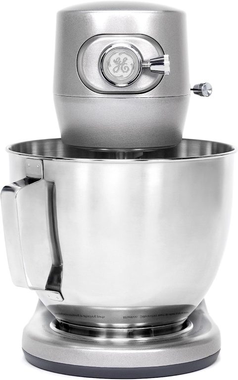 GE Tilt-Head Electric Stand Mixer | 7-Speed, 350-Watt Motor | Includes 5.3-Quart Bowl, Flat Beater, Dough Hook, Wire Whisk & Pouring Shield | Countertop Kitchen Essentials | Granite Gray