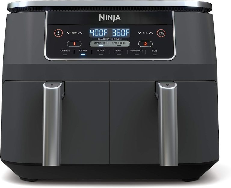 Ninja DZ201 Foodi 8 Quart 6-in-1 DualZone 2-Basket Air Fryer with 2 Independent Frying Baskets, Match Cook & Smart Finish to Roast, Broil, Dehydrate & More for Quick, Easy Meals, Grey