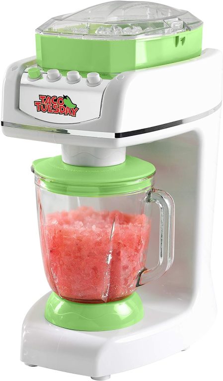 Nostalgia Taco Tuesday Electric Lime Juicer & Margarita Kit, Holds Margaritas, Daiquiris, Smoothies, Slushies, with Salt/Sugar Rimmer, Includes Four 8-Oz. Glasses, 32-Ounce, Green