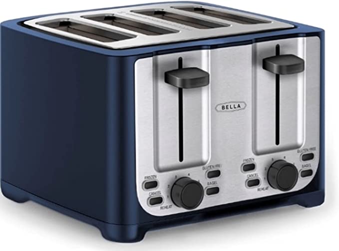 BELLA 2 Slice Toaster with Auto Shut Off – Extra Wide Slots & Removable Crumb Tray and Cancel, Defrost & Reheat Function – Toast Bread, Bagel & Waffle, Aqua