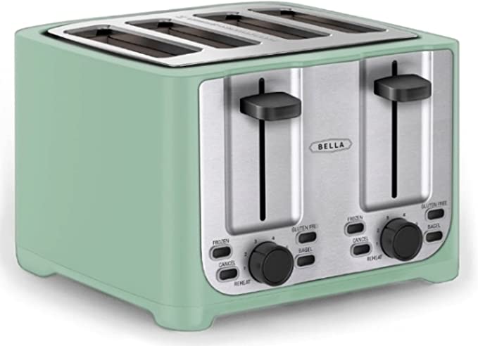 BELLA 2 Slice Toaster with Auto Shut Off – Extra Wide Slots & Removable Crumb Tray and Cancel, Defrost & Reheat Function – Toast Bread, Bagel & Waffle, Aqua