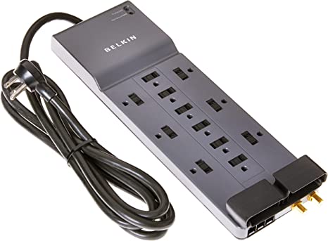 Belkin Power Strip Surge Protector – 12 AC Multiple Outlets & 8 ft Long Flat Plug Heavy Duty Extension Cord for Home, Office, Travel, Computer Desktop, Laptop & Phone Charging Brick (3,940 Joules)