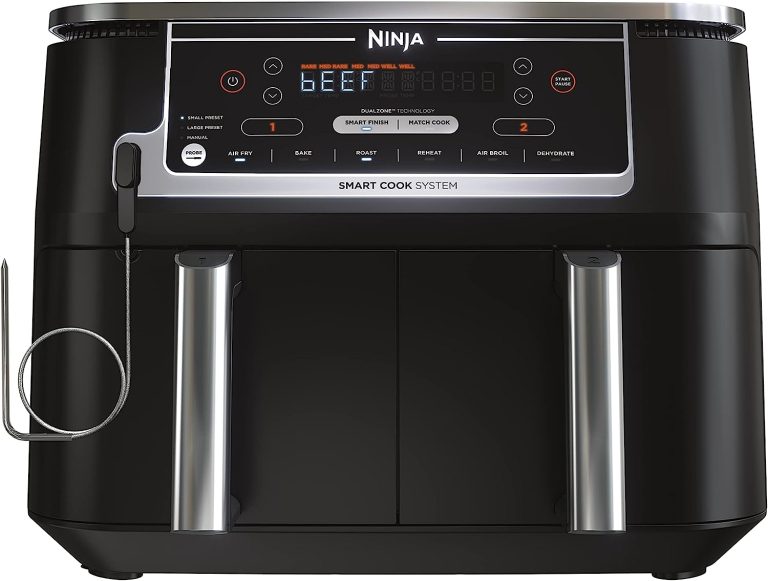 Ninja DZ201 Foodi 8 Quart 6-in-1 DualZone 2-Basket Air Fryer with 2 Independent Frying Baskets, Match Cook & Smart Finish to Roast, Broil, Dehydrate & More for Quick, Easy Meals, Grey