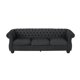 Noble House Hofstad Fabric Tufted 3 Seater Sofa, Black Textured Tweed and Matte Black