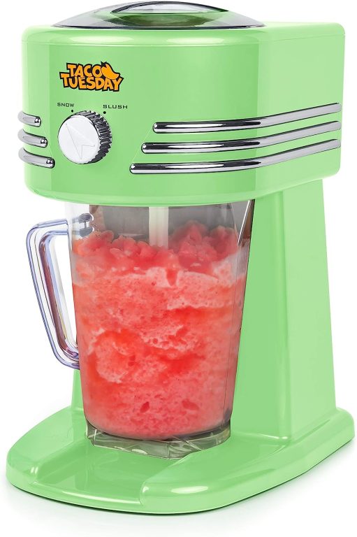 Nostalgia Taco Tuesday Electric Lime Juicer & Margarita Kit, Holds Margaritas, Daiquiris, Smoothies, Slushies, with Salt/Sugar Rimmer, Includes Four 8-Oz. Glasses, 32-Ounce, Green