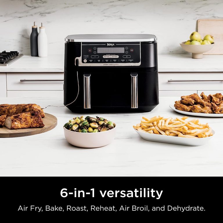 Ninja DZ201 Foodi 8 Quart 6-in-1 DualZone 2-Basket Air Fryer with 2 Independent Frying Baskets, Match Cook & Smart Finish to Roast, Broil, Dehydrate & More for Quick, Easy Meals, Grey