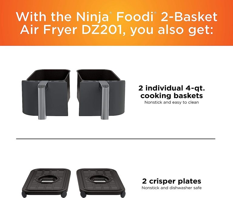 Ninja DZ201 Foodi 8 Quart 6-in-1 DualZone 2-Basket Air Fryer with 2 Independent Frying Baskets, Match Cook & Smart Finish to Roast, Broil, Dehydrate & More for Quick, Easy Meals, Grey