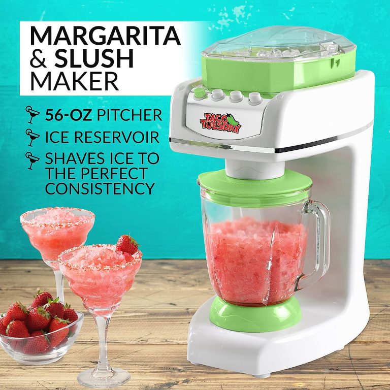 Nostalgia Taco Tuesday Electric Lime Juicer & Margarita Kit, Holds Margaritas, Daiquiris, Smoothies, Slushies, with Salt/Sugar Rimmer, Includes Four 8-Oz. Glasses, 32-Ounce, Green