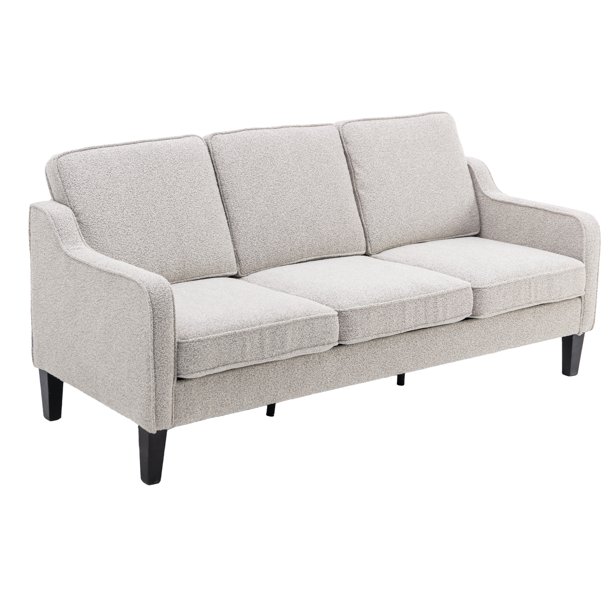 3-Seat Sofa Couch with Padded Cushion, Fabric Upholstered Accent Sofa with Solid Wood Legs and Armrest, Square Sofa Couch for Living Room&Bedroom&Office, Easy Assembly