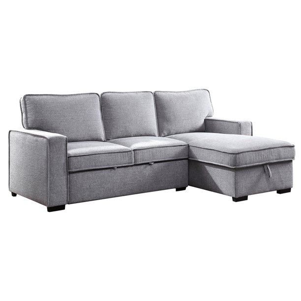 Furniture of America Larcey Sectional Sleeper Sofa in Gray Fabric