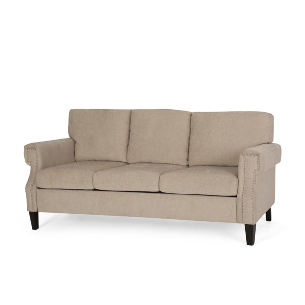 Noble House Chandler Fabric 3 Seater Sofa with Nailhead Trim