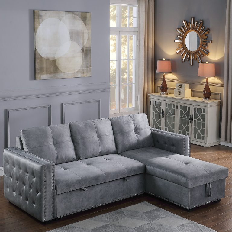 Morden Fort Sectional Sleeper Sofa with Storage & Reversible L Shape Velvet Gray