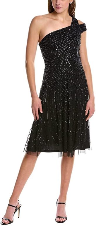 Adrianna Papell Women’s Beaded One Shoulder Dress