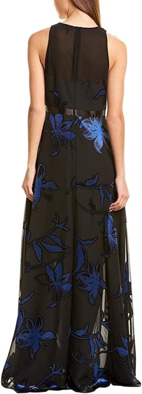 HALSTON Women’s Blossom Burnout Handkerchief Hem Gown