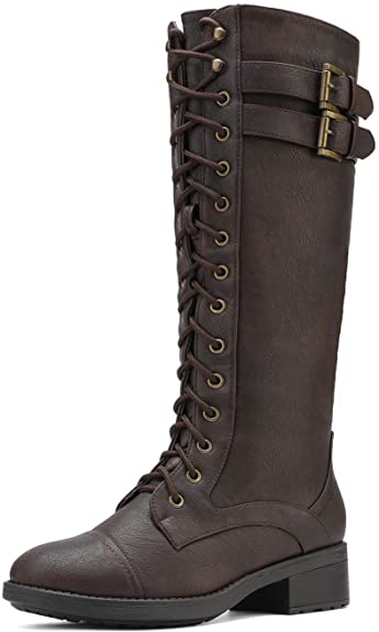 DREAM PAIRS Women’s Pu Knee High Riding Combat Boots