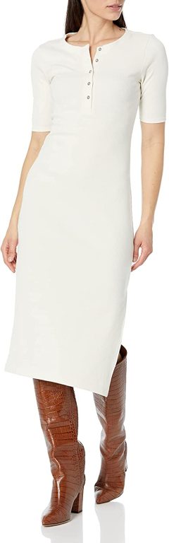 Calvin Klein Women’s Petite Midi Length Ribbed Button-Closures Dress