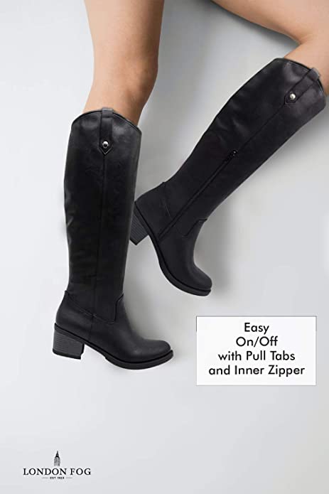 LONDON FOG Womens Irie Riding Boot, Regular and Wide Calf colors available Black wide calf 9