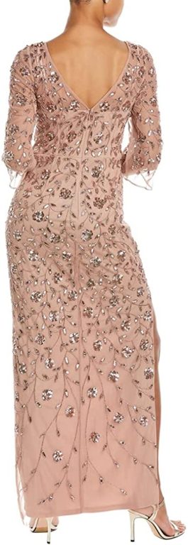 Adrianna Papell Women’s Beaded Illusion Column Gown, Rose Gold, 8