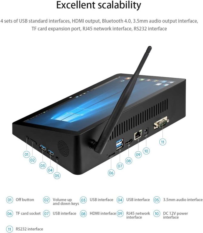 Pipo X10S Mini PC 10.1 inch IPS1920*1280 IntelCeleron J4105 Quad Core 6G RAM 64G ROM Tablet PC BT WiFi RS232 4*USB 3.0 POE