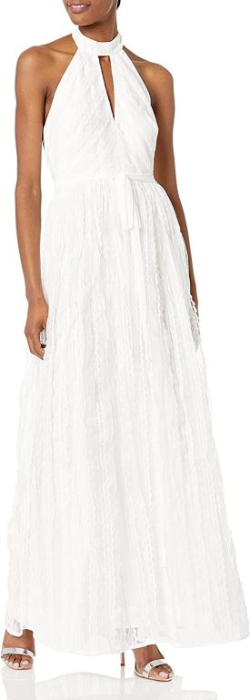 Monique L’Hiullier Women’s Keyhole Halter A-line Gown with Waist Tie