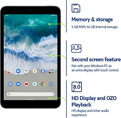 Nokia T10 | Android 12 | 8-Inch Screen | Tablet | US Version | 4/64GB | 8MP Camera | Ocean Blue