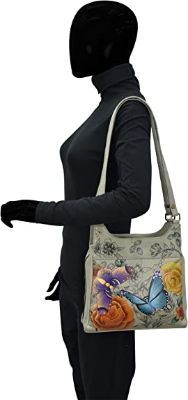 Anna by Anuschka Hand-Painted Original Artwork, Genuine Leather – Triple Compartment Satchel