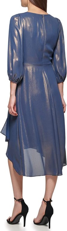 DKNY Women’s Faux Wrap Dress, Denim/Gold, 8