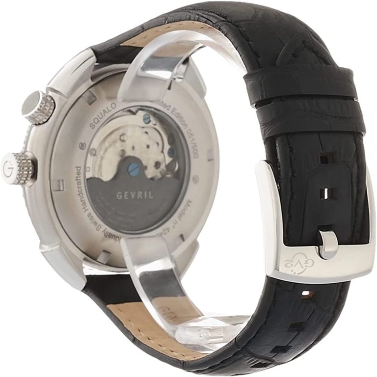 GV2 Men’s Swiss Automatic from The Squalo Collection, Genuine Black Leather Strap Watch