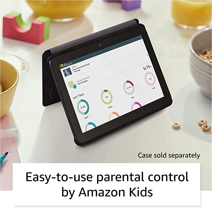 Amazon Fire 7 tablet, 7” display, 16 GB, 10 hours battery life, light and portable for entertainment at home or on-the-go, (2022 release), Black, without lockscreen ads