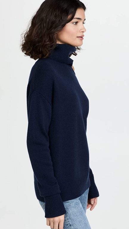 PAIGE Women’s Raundi Sweater with Turle Neck, Shoulder Baring in Deep Navy