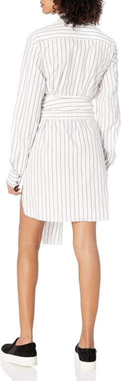 Baja East Women’s Wide Stripe Poplin Tshirt Dress with Tie, Woodstock, 2