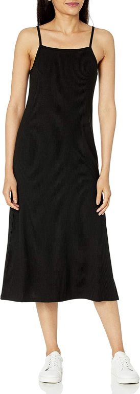 The Drop Women’s Leslie Side Slit Strappy Square-Neck Loose-fit Rib Knit Midi Dress