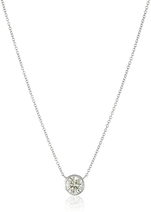 Collection 14k Gold Bezel Set Solitaire Adjustable Pendant Necklace, 16″ + 2″ Extender