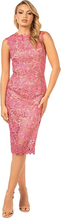 Dress the Population Women’s Claudette Lace Sheath Midi Dress