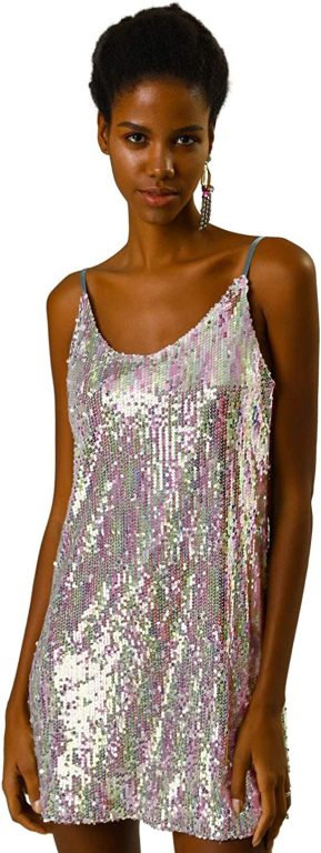 Allegra K Women’s Halloween Glitter Sequin V Neck Spaghetti Strap Mini Party Dress Clubwear