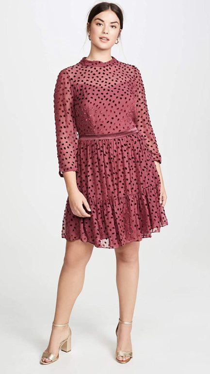 Rebecca Taylor Women’s Long Sleeve Velvet Polka Dot Mini Dress