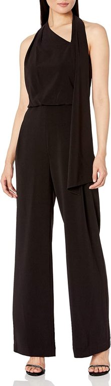 HALSTON womens Scarf Neck Jumpsuit