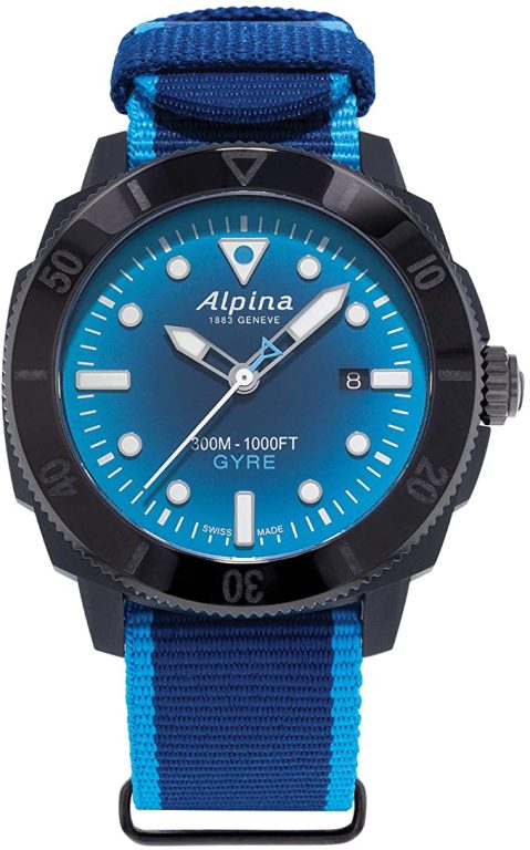 Alpina Limited Edition Seastrong Diver Gyre, Recycled Material Case and Strap, RPET, 3-Hand Date Automatic Swiss, Sapphire Crystal, Luminous Markers, 38 Hour Power