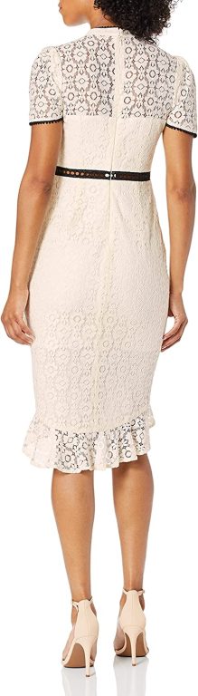 ML Monique Lhuillier Women’s Short Sleeve Ivory Lace Dress